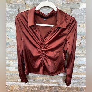 Love tree Elegant Satin Ruched Blouse - Rust